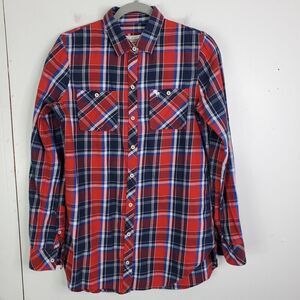 Abercrombie Fitch Button Down Shirt Plaid Mens M Red Blue Y2K Preppy Preppy